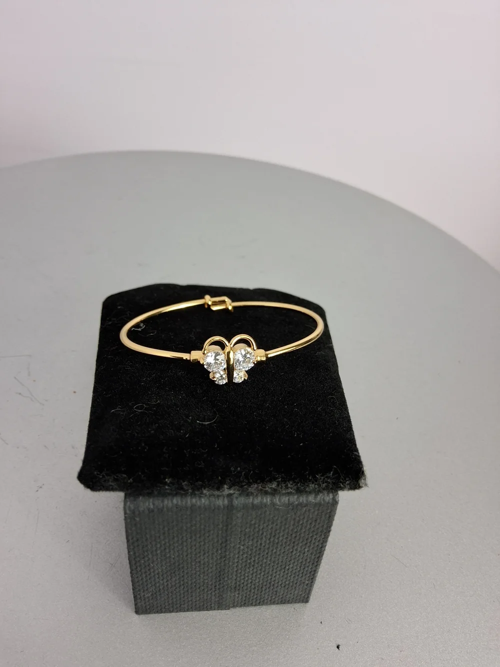 Gold-Tone Metal Baby Bangle Bracelet W/4 White Crystal Accents Adjustable